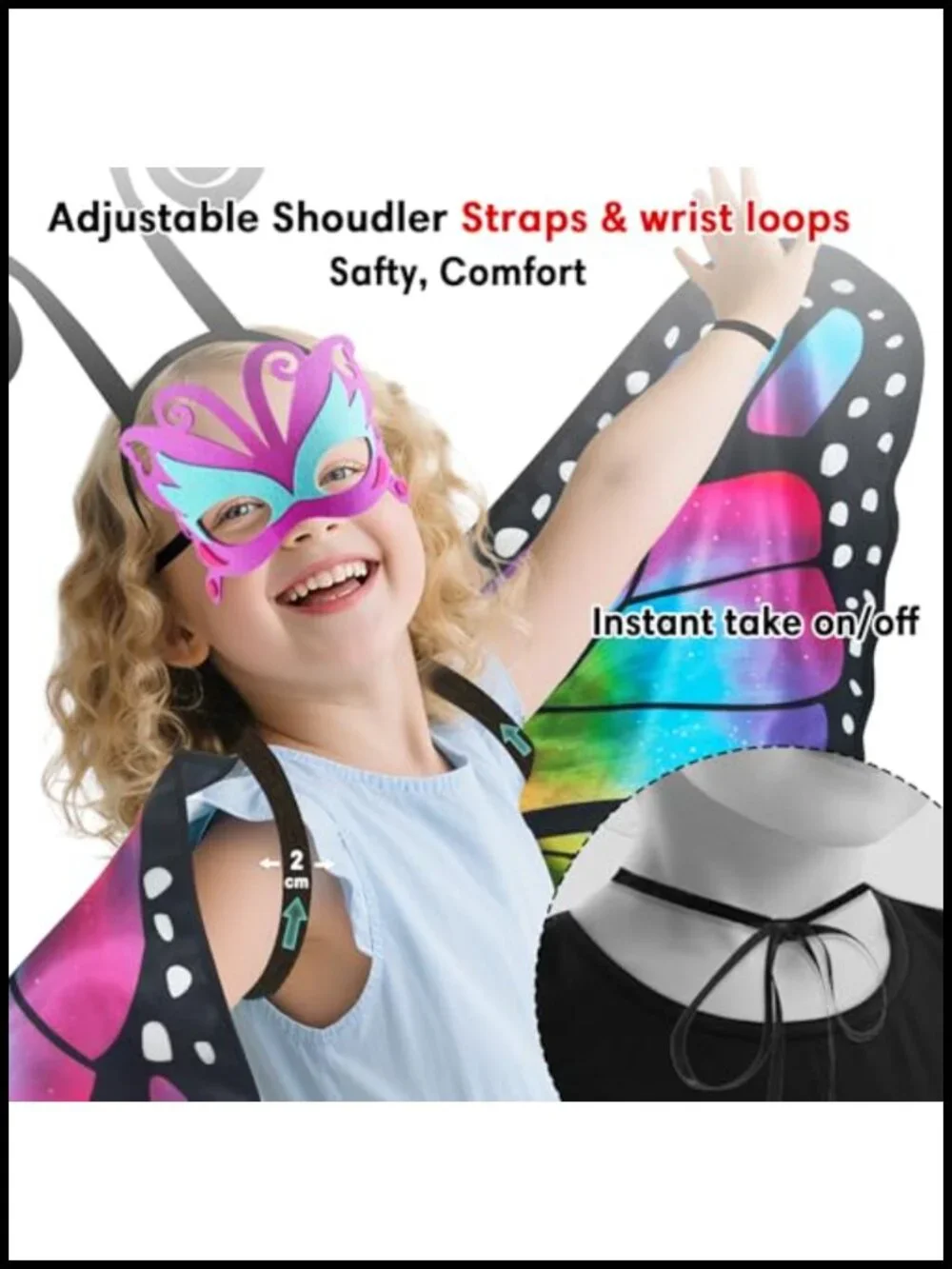 Double-Sided Kids Fairy Butterfly Wings for Girls Dress Up with Mask Headband,